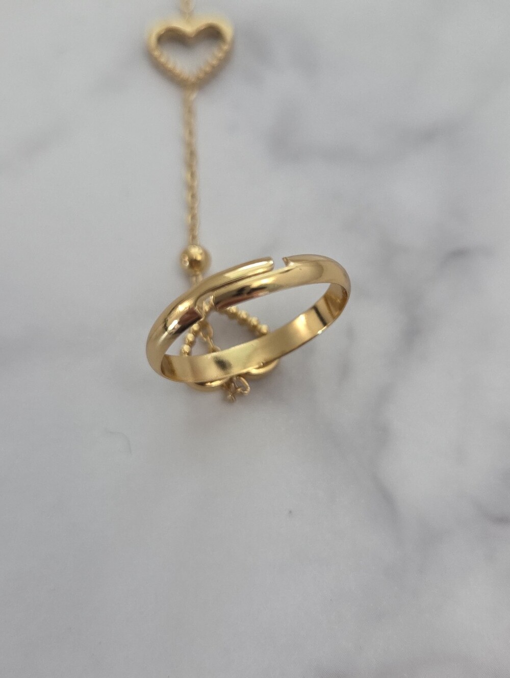 Gold Heart Hand Chain Bracelet Ring Combo Stainless Steel - Picture 12 of 13